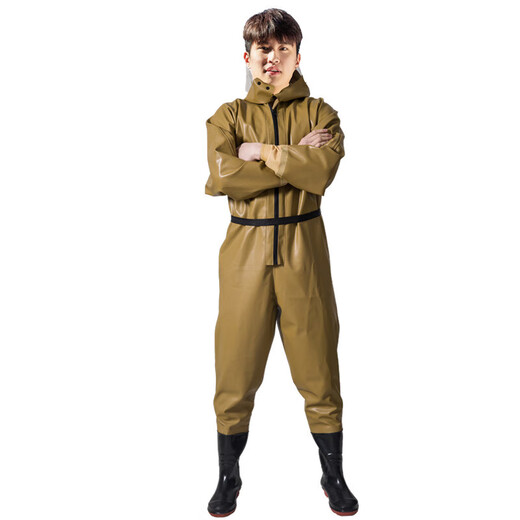 Full-body waders, one-piece fishing rain pants with rain boots, waterproof clothing, fish-catching waders, water shoes, reservoir men's leather fork, steel plate bottom, anti-puncture - yellow prismatic cuffs, whole body 42