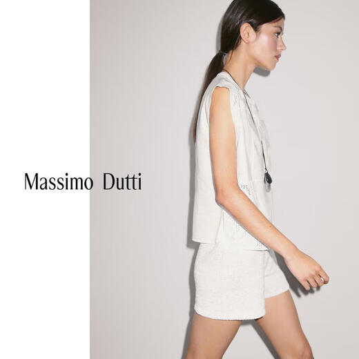 Massimo Dutti discount upgrade 2026 women's commuter versatile style linen blend crocheted short-sleeved shirt 05143743 White S (170/88A) size is too large