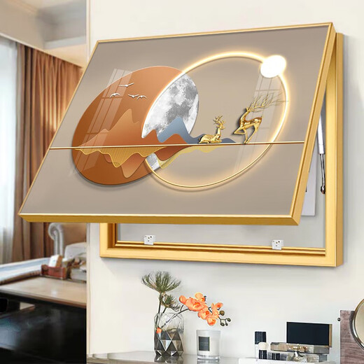Aoyou distribution box, electric meter box decoration painting 2024 new light luxury feel, without punching, electric meter box cover box hanging painting DBH3888 Fulu companion 50*40cm can cover crystal porcelain within 40*30cm