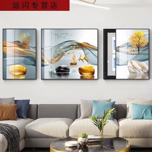 三栖虎客厅电表箱三联画装饰画沙发背景墙挂画总开关免打孔遮挡画配电箱 15269-1-2-3  40*60左右60*60中间/左边左推