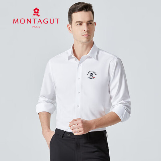 梦特娇（MONTAGUT）免烫无痕抗皱春秋男士衬衫长袖纯色职业正装衬衣弹力休闲商务上衣 G677白色 M 170