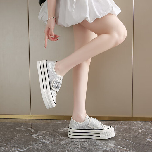 Sommer dünne Frauenschuhe dicker alleinighöhlich-absorbierender schockabsorbierender und atmungsaktives Netzschuhe Trendy Board Schuhe Klettverteidiger Lazy Schuhe YGNX-L-3323 Beige 35