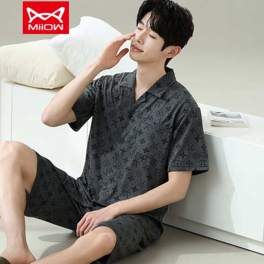 Catman (Miiow) Pyjamas Herren Sommer kurzärmelige Kurzfilme der Sommer-Männer-Männer-Stil können an der Außenseite locker und lässig und locker in großer Größe 6624 Männerstil 5xl Standard (260jin [Jin entspricht ca. 0,5 kg])) getragen werden.