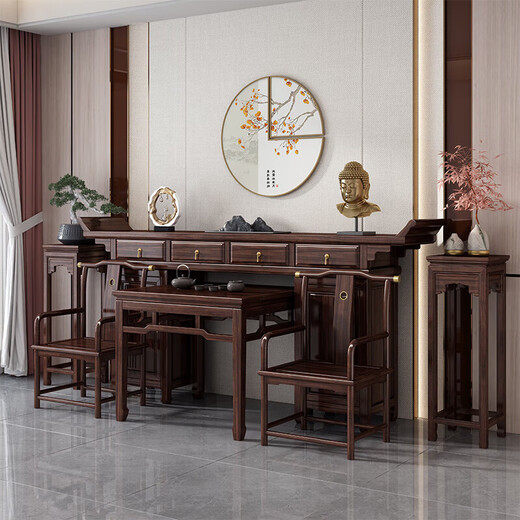 Bailuyuan Central Hall Set Set Set Solut Wood Central Hall Set Set Новый китайский стиль Стол Алтаря Зала SN3895 Медный официальный стул шестигран