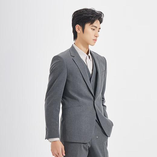 Lilang Youth Business Men's TR Blended Suit Men's Solid Color Elastic Easy-Care Formal Suit Three-piece Medium Gray (1SA) 175A