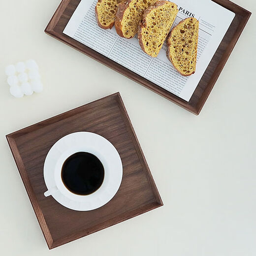 BEYZKins风木质咖啡托盘方形黑胡桃木茶盘餐盘奶茶甜品盘收纳盘盘 长方形3524cm