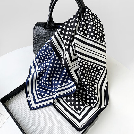 
Fashion Houndstooth Silk Scarf for Women Light Luxury Silk Silk Scarf 16 Mm Twill Square Scarf Clothing with Small Scarf ZS65018-Polka Dot Thousand Hound 65*65cm