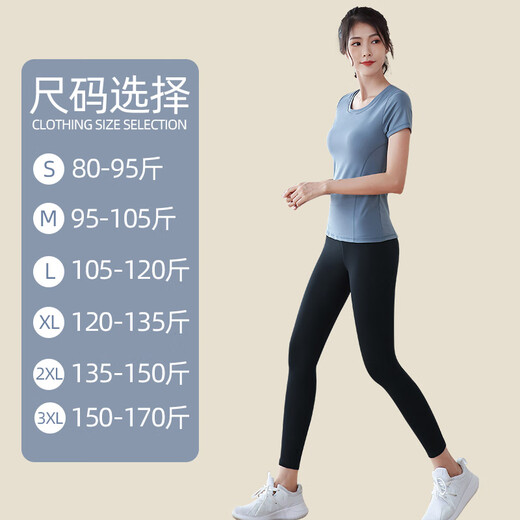 Shuangxiu yoga wear for women 2025 new suit style large size belly-covering short-sleeved Pilates training sports fitness top quick-drying glazed purple + sea moon pants suit S _(80-95Jin Jin equals 0.5 kg)