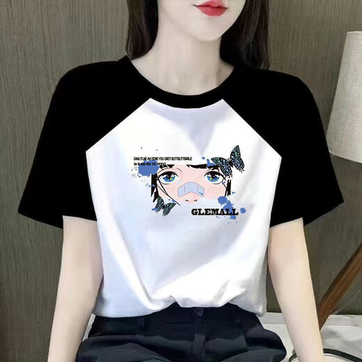 FHHUABD Été Nouveau t-shirt à manches courtes Raglan pour femmes coréennes T-shirt Contrast Slimage Contrast A-1278 M