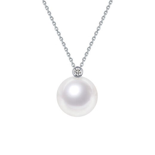 Tahitian Solitaire Edison Pearl Pendant 18K Gold Necklace Feeling Pearl Necklace Clavicle Chain Perfect Round_Strong Light_White Edison Pearl_With 18K 9-10mm