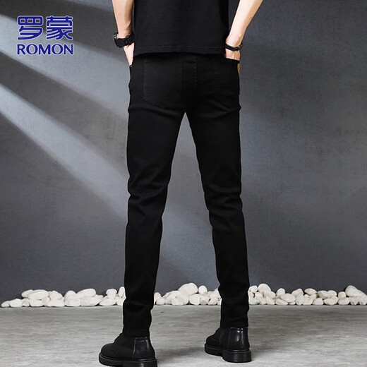 ROMON jeans men's autumn and winter business casual straight trousers men's stretch slim pants black 32