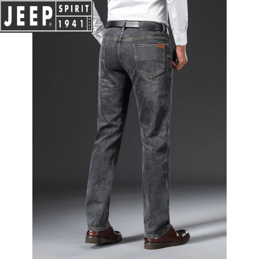 JEEP SPIRIT Jeep Jeep Men's Summer Men's Pants Loose Straight High-End Elastic Middle-aged Deep Elastic Long Trousers Spring and Autumn Black Gray-679- 29 Size [Wait circumference 2.2 feet]