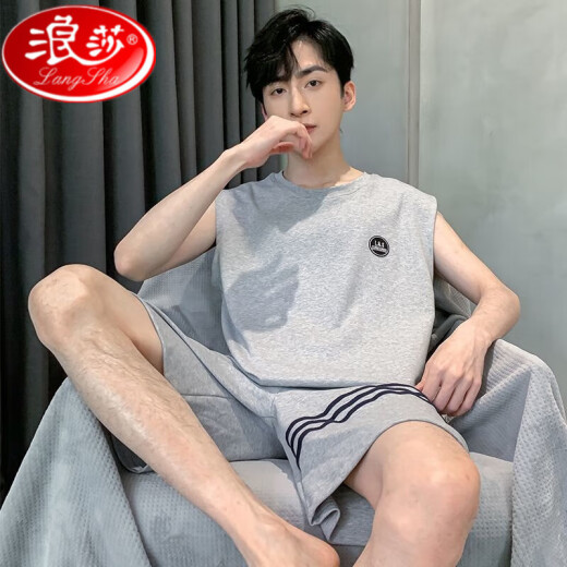 浪莎男士睡衣夏季棉质套装男式款宽松加大码无袖背心家居服可外穿 9928#(短袖短裤) L 体重100-120斤