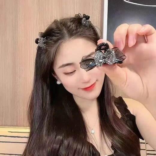 Korean style sweet girl side broken hair clip bow high ponytail hair clip atmospheric bangs clip champagne color bow bangs clip set