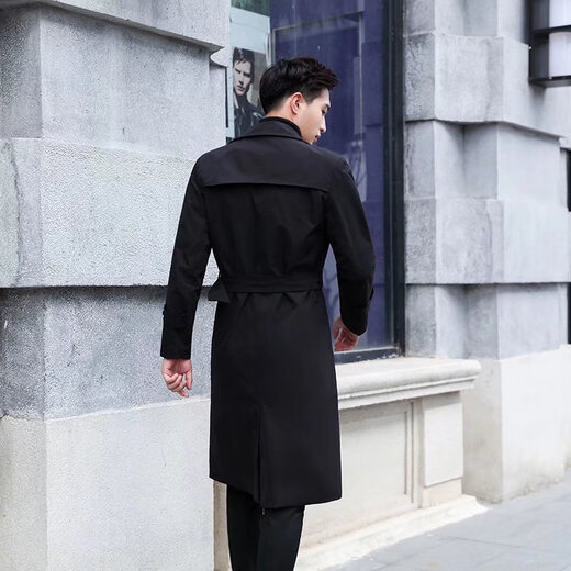 BYPHYTEE young men's long over-the-knee windbreaker autumn new coat jacket men's Korean version slim British mid-length windbreaker Khaki M