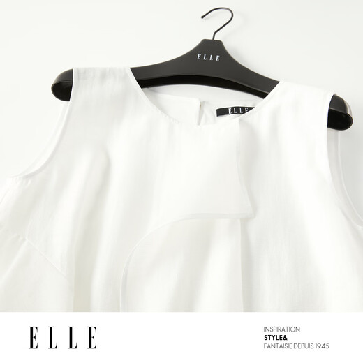 ELLE [Pure White Order] Ruffled Acetate Sleeveless Shirt for Women 2025 Summer New Tencel Chiffon White Shirt White M