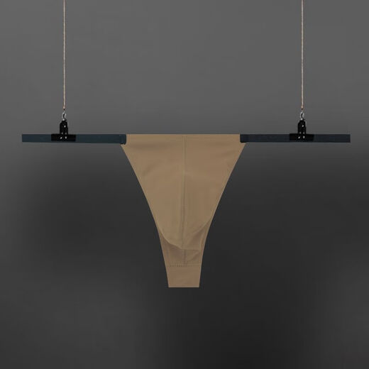 Banfishi low-waist sexy men's thong nylon breathable super spicy high-end stretch T-pants pure lust style extra spicy underwear for men light brown color M 80-100Jin Jin equals 0.5 kg