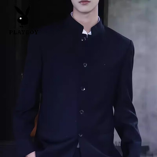 Playboy (PLAYBOY) dk uniform new Chinese style stand-collar tunic suit for men, a complete set of spring and autumn trendy slim shoulder pads, Chinese style suit jacket, tunic suit, white shirt, trousers (free black collar 5XL