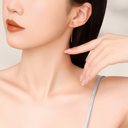 Chao Acer Flower Rhyme Yellow 18K Gold Ear Wire Earrings Women's Colorful Gold Earrings Butterfly Iris Enamel as a Birthday Gift for Girlfriend One Pair