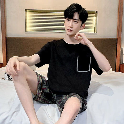 
Yalu summer men's pajamas cotton plus fat plus size men's summer home clothes short-sleeved summer youth Korean style thin half-sleeved 9928 [H series men's short-sleeved shorts suit] L [100-125Jin [Jin equals 0.5 kg]]