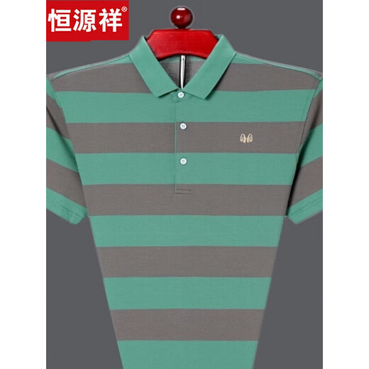 恒源祥中年男士短袖t恤男翻领夏季棉质冰丝条纹polo衫半袖男上衣 HH826蓝色 S 165建议100-120斤