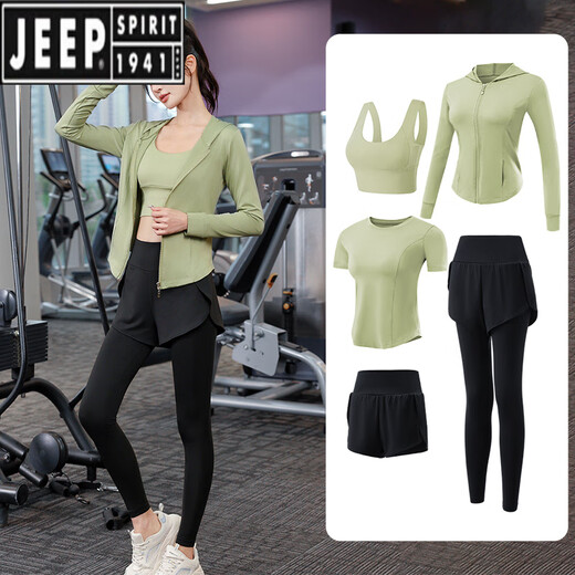 JEEP SPIRIT running sports suit for women yoga suit morning jogging suit fitness suit 2025 new spring and summer quick drying blue [short sleeves] three-piece set (black pants) M