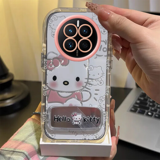 Cool Pussy Realme Realme GT5Pro Bénévrage de téléphone mobile transparent RMX3888 Full-Pack Anti-Fall mignon Cover Shell Bracket Feather Shell [Kit Kt Cat] Single Shell Realme Realme REALME GT5PRO