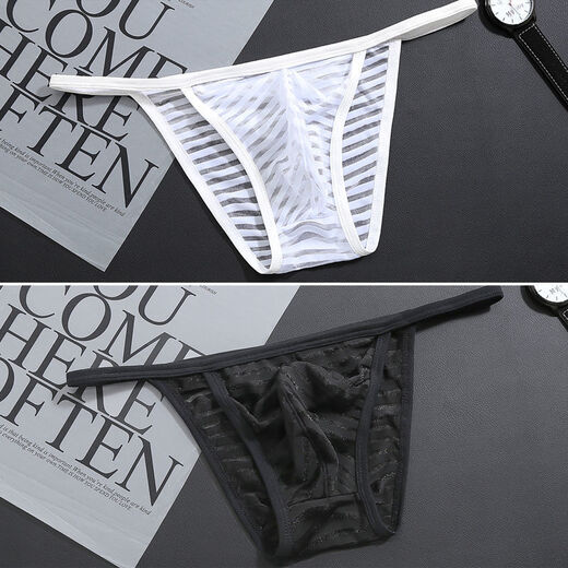 TTPMER2 men's mesh transparent thong low waist briefs sexy sexy underwear trendy blue suspender T-trouser T-trouser [1 piece] White M [90-110Jin [Jin equals 0.5 kg]]