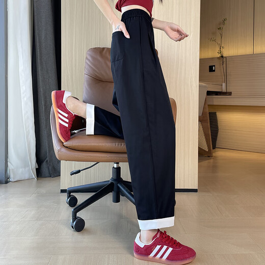 Pantalones harén de seda de hielo de color morado claro para mujer, novedad de verano 2025, pantalones finos de seda de hielo, pantalones rectos informales ajustados de talla grande, caqui, ocho puntos, talla XL recomendada 120-130 Jin Jin es igual a 0,5 kg