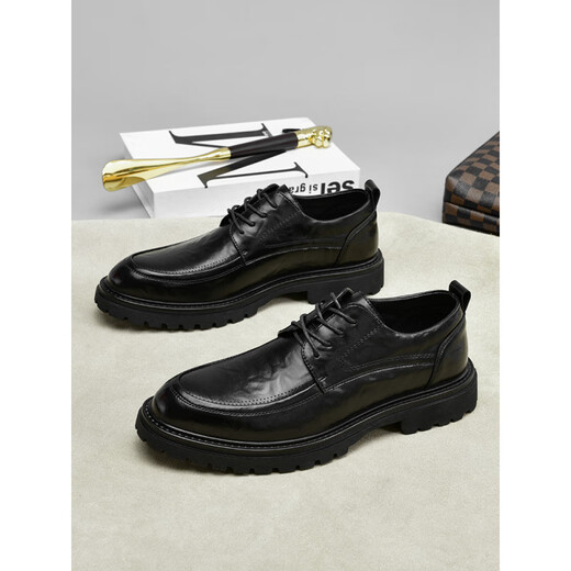 Belle step series brand off-size leather shoes for men new autumn and winter breathable business formal casual men's British style commuting increased black 7710 four seasons 37 standard leather shoe size