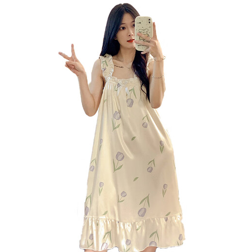Mandard de nuit à glace d'été flottante pour les femmes en été 2025 New Girl Heart with Breast Padle Cool Pyjamas Douces et mignons vêtements de maison 3887 [non amovible poitrine] M [75-100jin [Jin est égal à 0,5 kg]]]