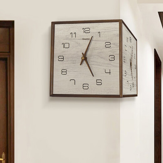 Sanqihu doppelseitige Wanduhr Wohnzimmer Ecke Home Moderne einfache atmosphärische stille massive Holzuhr Dekorative doppelseitige Hänge Wache große 9197 Walnuss Farbmarke Stille Bewegung 12 Zoll