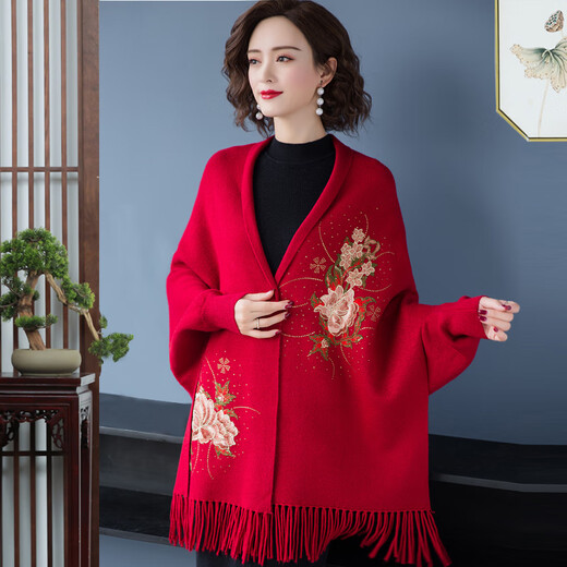 Utuo with shawl Xi grandma's clothing embroidery mother with cheongsam with cloak wedding dress sleeves in autumn and winter warm outerwear 16869 big red