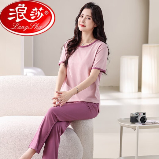 浪莎睡衣女夏季纯棉短袖薄款2025年新款夏天休闲全棉可外穿长裤家居服 7374豆绿 M80-100斤 均码