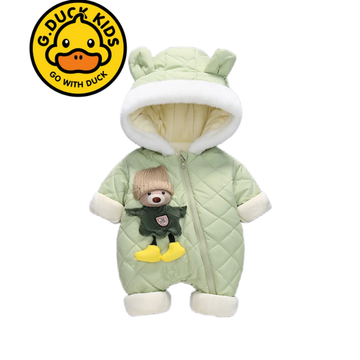 G.duck brand children's clothing baby clothes plus velvet thickening warm harem full moon winter clothing newborn onesie outer wear romper pink 66cm