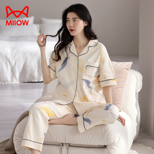 
Cat man pajamas for women in summer 2024 new cardigan design for easy wearing and taking off pure cotton fabric skin-friendly and comfortable home clothes for women 702 L Recommended weight 100-120 Jin [Jin equals 0.5 kg]