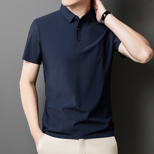 2025修身夏季商务男短袖翻领无痕polo衫男广告衫冰丝休闲上衣t恤 杏色12357 M