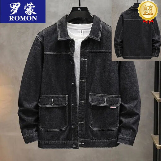 ROMON denim jacket men's spring and summer oversized denim jacket men's jacket loose plus fat plus size fat fashion brand SX679 black L 140-150Jin [Jin equals 0.5 kg]