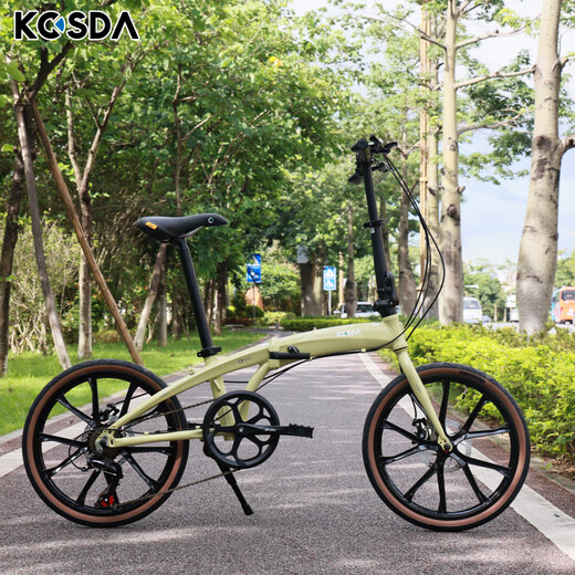 KOSDA 20-inch integrated wheel ultra-light portable aluminum alloy 7-speed adult men and women retro city folding KS100 light green/ten-knife wheel/Shimano 7-speed 20-inch