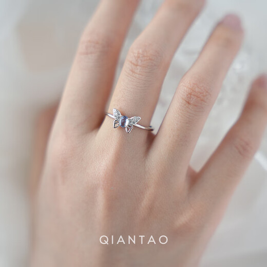 Fat Donglai quality tanzanite ring 925 silver female niche design temperament versatile fantasy natural tanzanite butterfly silver support ring opening adjustable