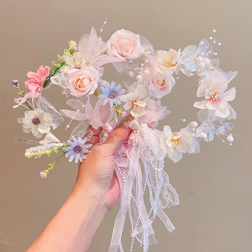 ENRMIIV Super Fairy Garland Headband Girl Princess Headdress Sweet Streamer Braided Hair Headband Forest Style Flower Girl Flower Luminous Headband 2# Super Fairy Flower Streamer Headband - White