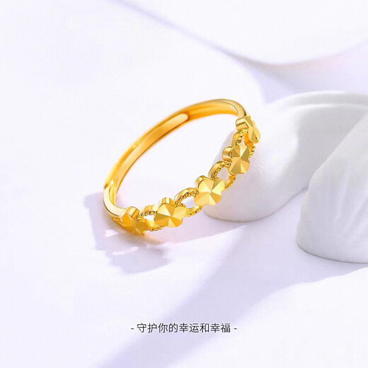 Chuji Lao Phoenix Gold Store gold lucky four-leaf clover ring women's gold 5D hard ring ring 18K color gold lucky four-leaf clover ring