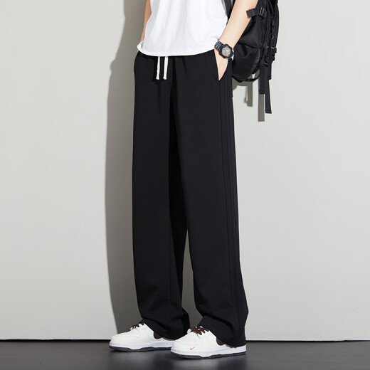 Big Mouth Monkey (paul frank) casual pants for men in spring and autumn, loose wide-legged drapey trendy sweatpants, versatile straight-leg sweatpants, active black L