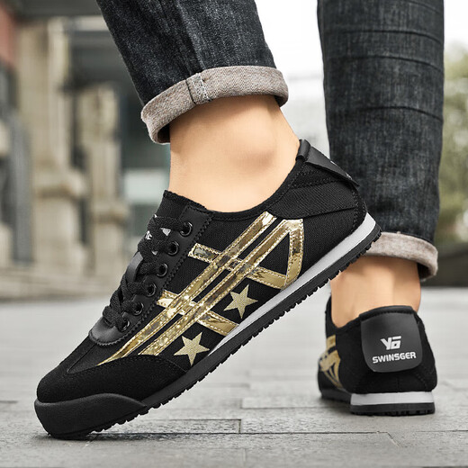 Summer breathable one-legged canvas shoes trendy and versatile casual board shoes for men and women German training shoes mesh cloth Forrest Gump shoes L533 black 40