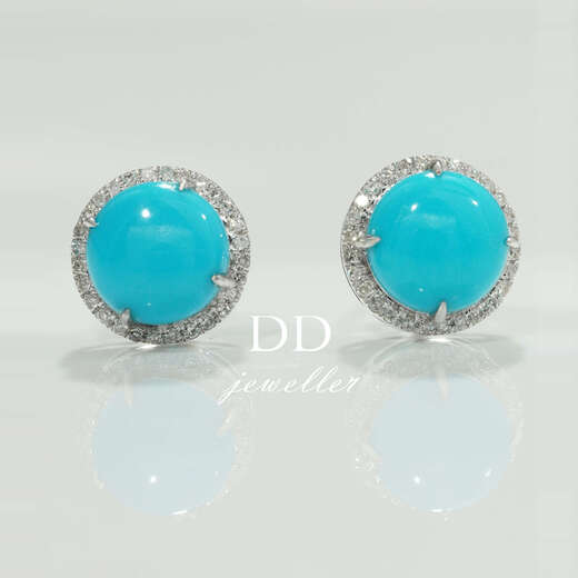 DRJEFUN2025 new 18k white sleeping beauty turquoise high porcelain high blue earrings pendant ring set 18k white pine ring ring number 14