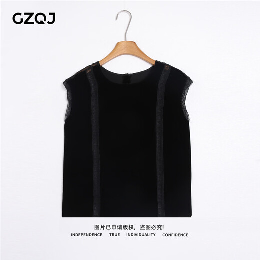GZQJ【华尔兹】桑蚕丝t恤女2025新款真丝丝绒polo衫圆领吊带上衣4839 黑色 S 36 建议80-105斤