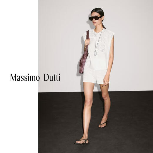 Massimo Dutti discount upgrade 2026 women's commuter versatile style linen blend crocheted short-sleeved shirt 05143743 White S (170/88A) size is too large