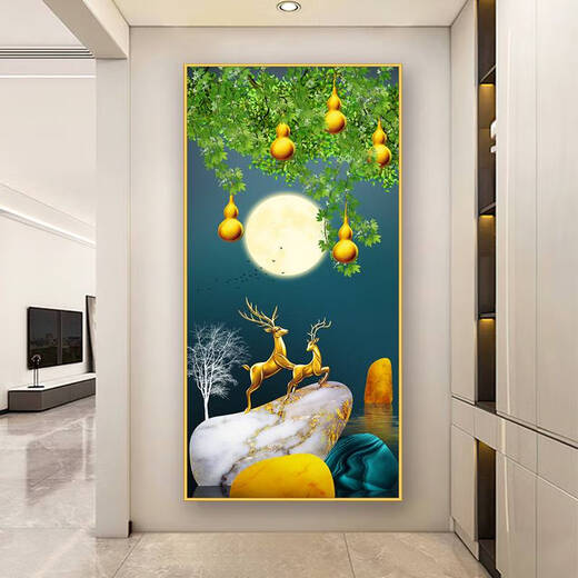 
Praying the Immortal Elk Porcelain Sticker Wall Sticker Self-adhesive Decorative Painting Living Room Background Wall Corridor Wall Mural Sticker Wall Painting Jiuyu Wufu-XG-691 Golden Border Width 40*High 80cm
