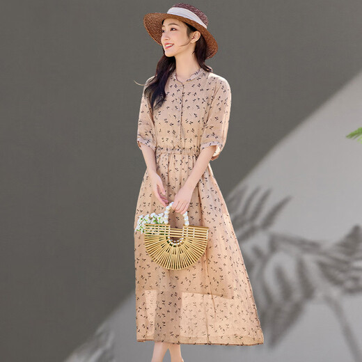 Ehangy Light Luxury Brand Dress для женщин 2025 Лето Новая модная и модная и модная возрастная снижение для похудения Тонкая темпераментная юбка Фундамент Цветок XL