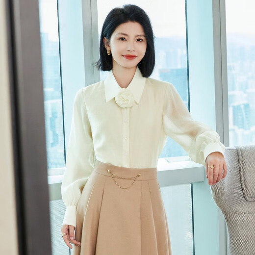 FHHUABD橘色衬衫套装女2025新款感小个子气质职业装女士衬衣上衣秋季 1098卡其裙 S